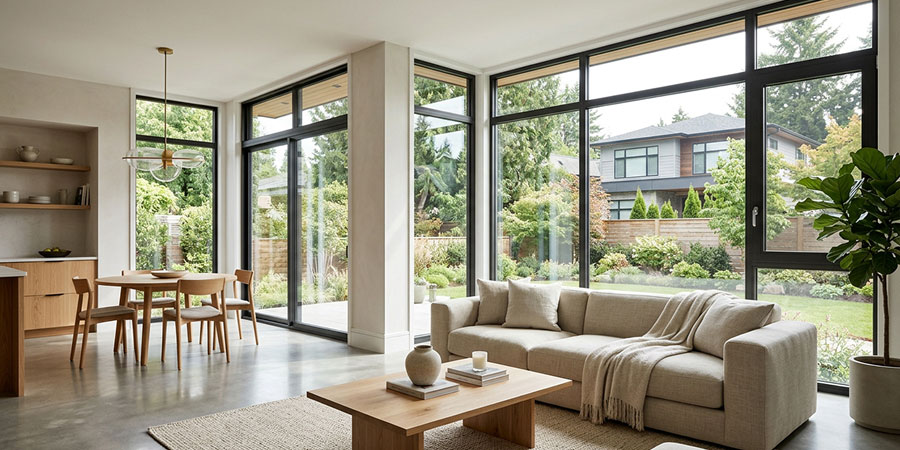 bright modern interior with large energy-efficient windows