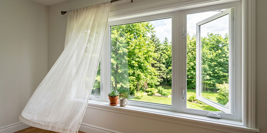 Casement windows opened for ventilation