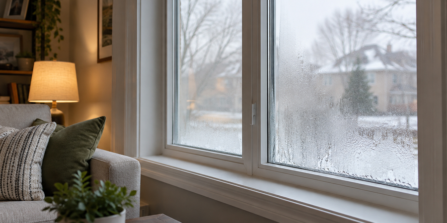 Condensation between panes of a double-pane window