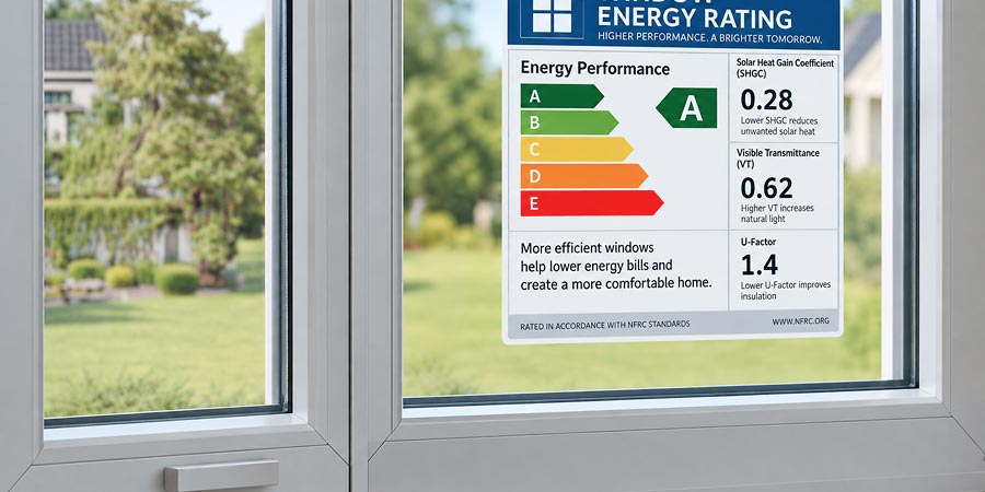 Window energy rating showing SHGC and energy performance