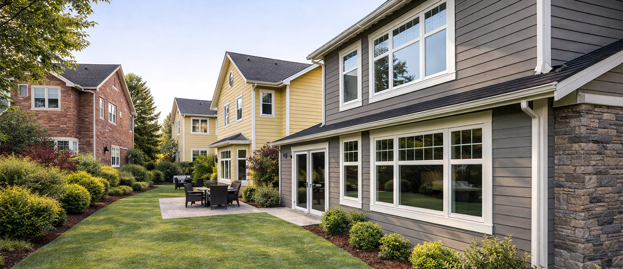 House with vinyl windows vs aluminum windows comparison on a modern residential home