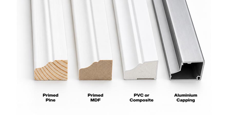 Samples of window trim materials side by side